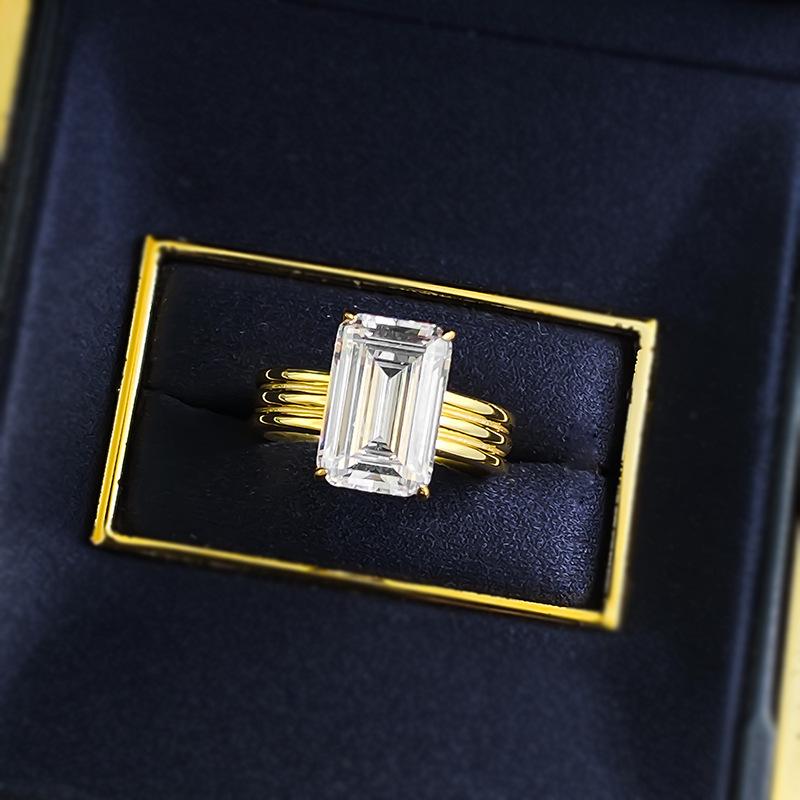 S925 Sterling Silver Three Row Band Grandma Cut Rectangular 8*12mm 6A Cubic Zirconia Ring-381(35%)