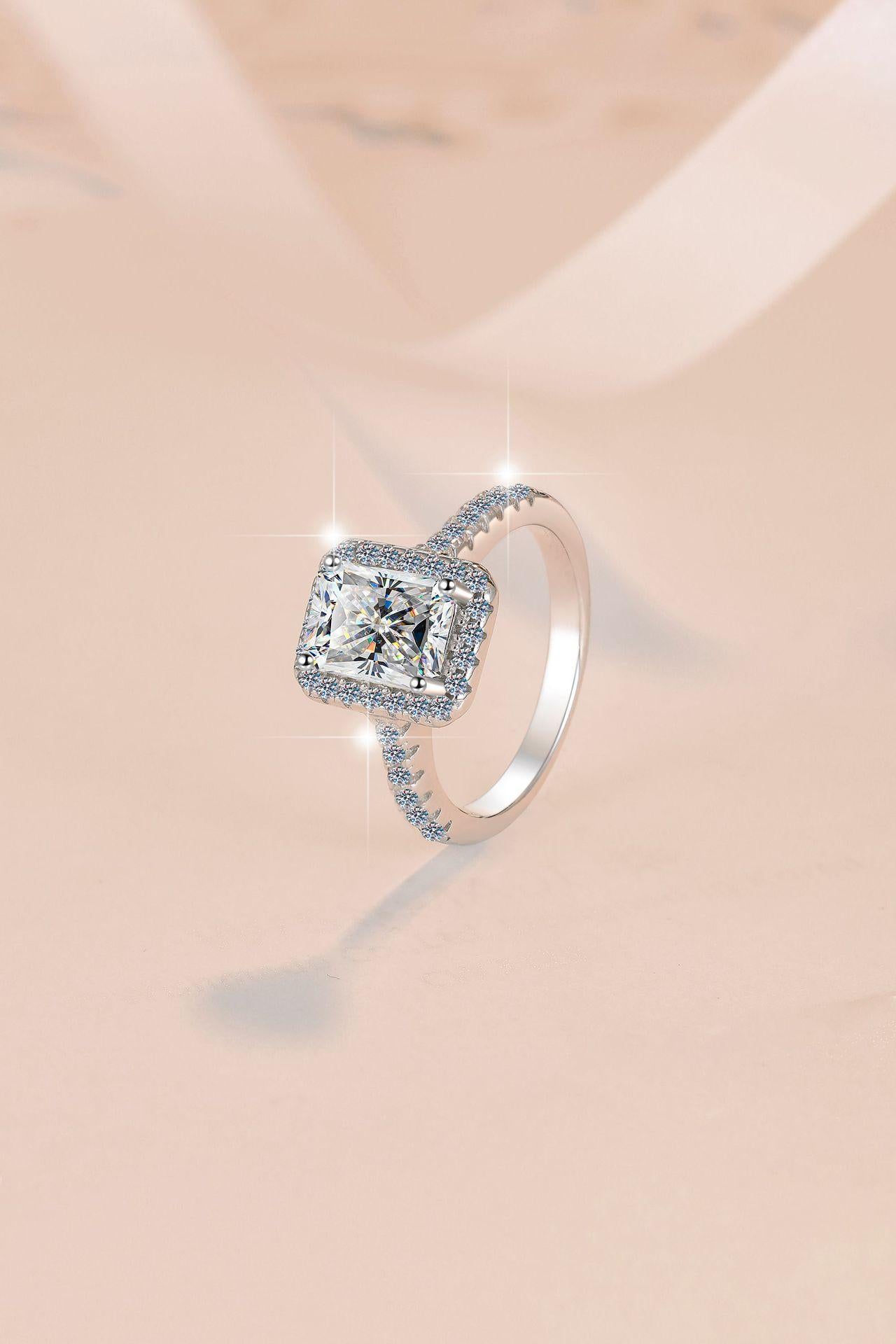 S925 Sterling Silver Radiant Cut Square Ring Synthetic Moissanite Ring 2Carat-464(25%)（25%）