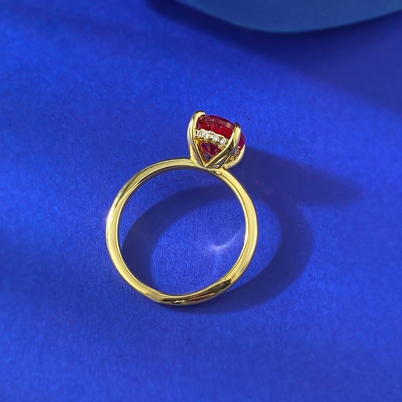 S925 sterling silver red oval cut golden plated ring 7*10mm 6A cubic zirconia ring -102(35%)