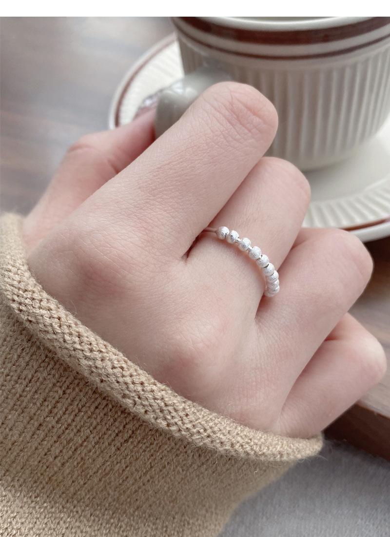 S925 Sterling Silver Matte Brushed Round Bead Ring for Women Open Ring -522(45%)