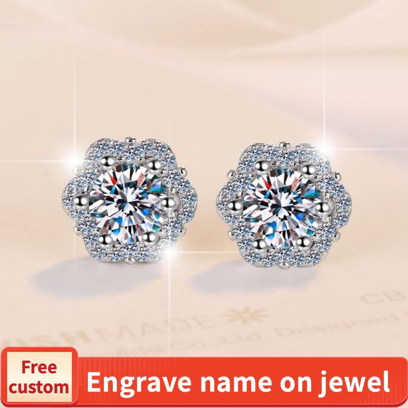 S925 Sterling Silver Little Flower Ear Stud Plum Blossom Synthetic Moissanite Earrings Daily Life Earrings(35%)-624