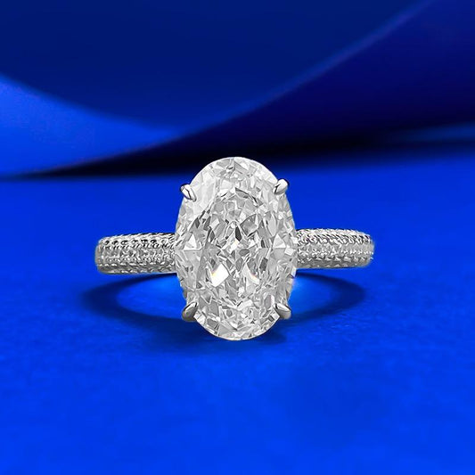 S925 Silver Ice Flower Cut Oval Pigeon Egg 8*12mm  8A Cubic Zirconia Ring-143(45%)