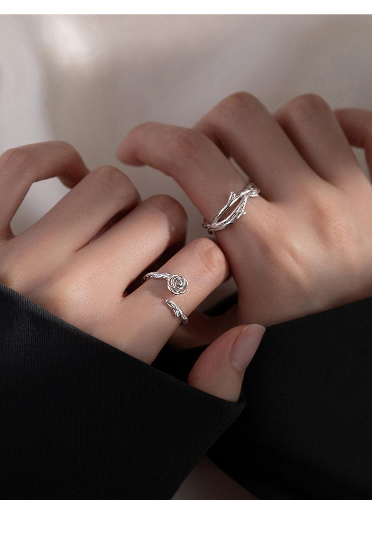 S925 Sterling Silver Thorns and Roses Couple Open Ring - 543 weddingring(45%)