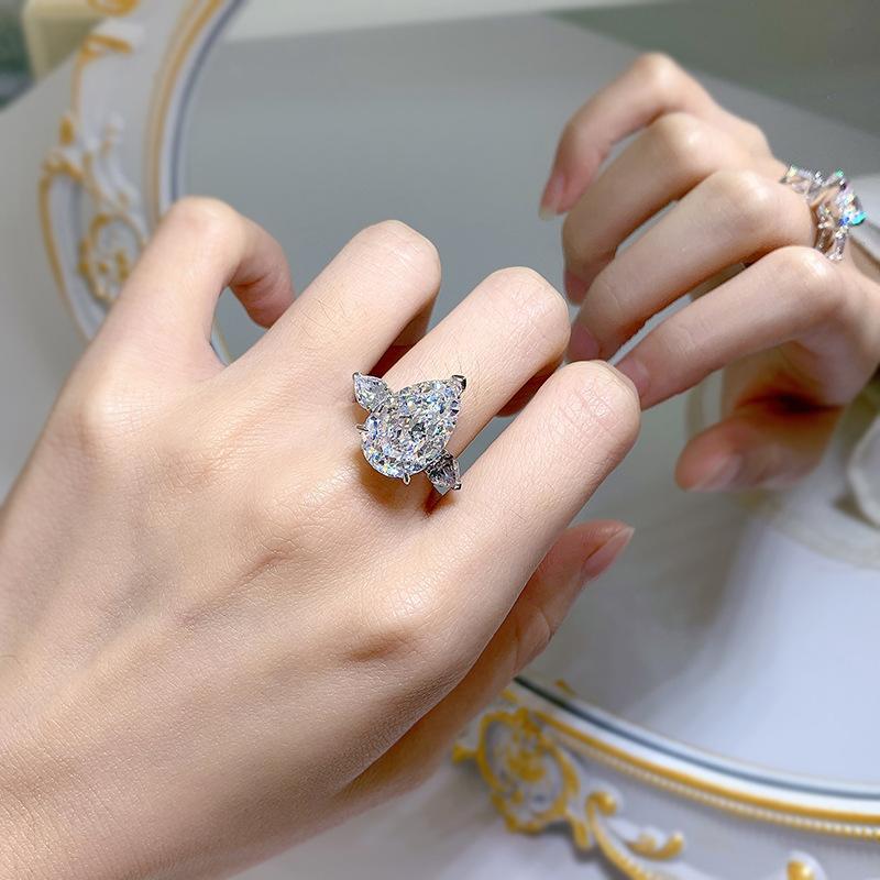 S925 sterling silver pear shape Ice Flower cut ring 11*17mm white/pink 8A cubic zirconia ring fashion jewelry accessory woman girl promise ring Springtok-284(35%)