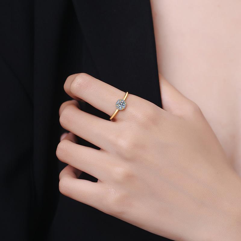 S925 Sterling Silver Golden Oval Thin Ring Synthetic Moissanite Ring-262(35%)