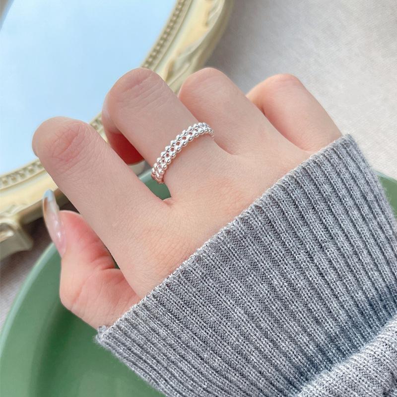 S925 Sterling Silver Double Layer Round Bead Ring Female Open Ring -544(45%)