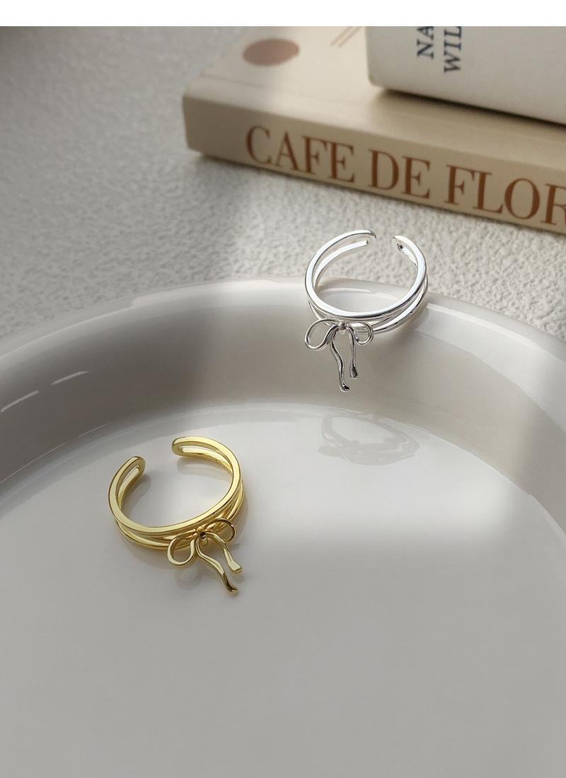 S925 Sterling Silver Simple Bowknot Ring for Women Open Ring -510(45%)