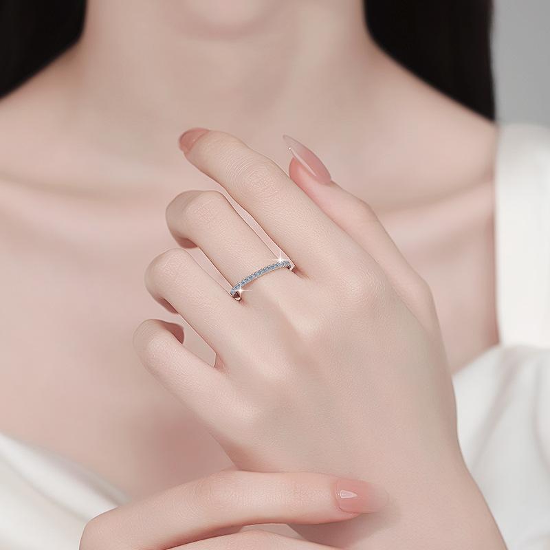 S925 Sterling Silver One-word Plated Band Ring Synthetic Moissanite Ring-570(35%)