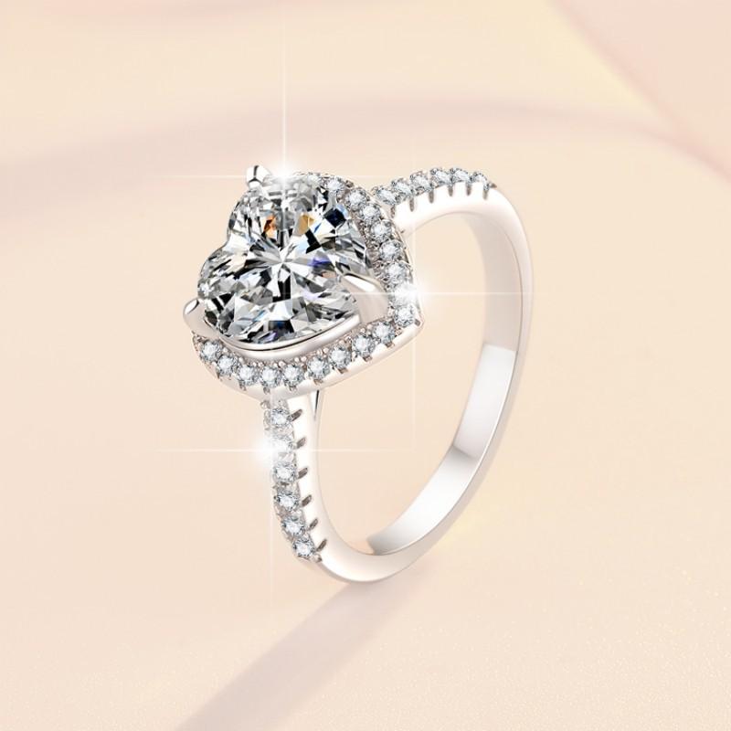 S925 Sterling Silver Heart-Shaped Ring Synthetic Moissanite Ring fashion jewelry accessory woman girl promise ring-250(35%)