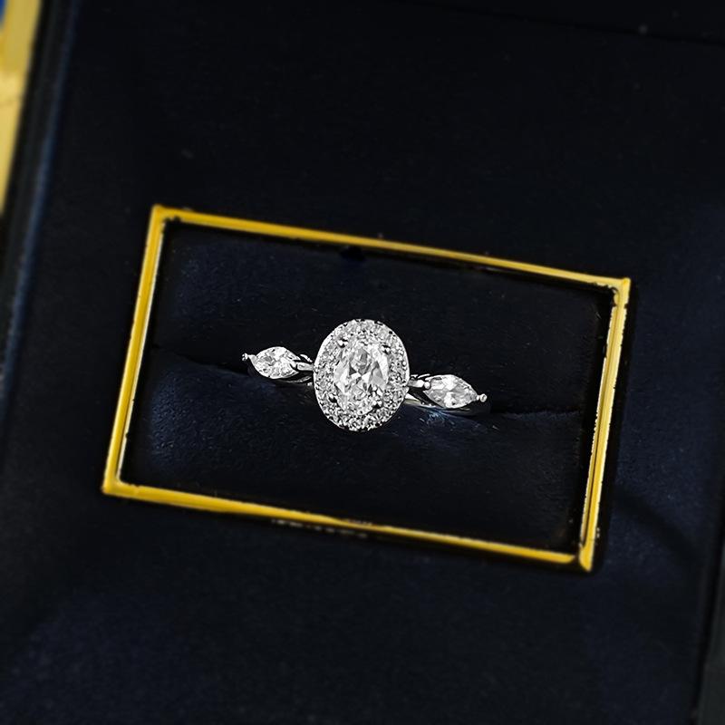 S925 Sterling Silver Three-stones Oval Cut Oval Ring 4*6mm 6A Cubic Zirconia Ring-178(35%)