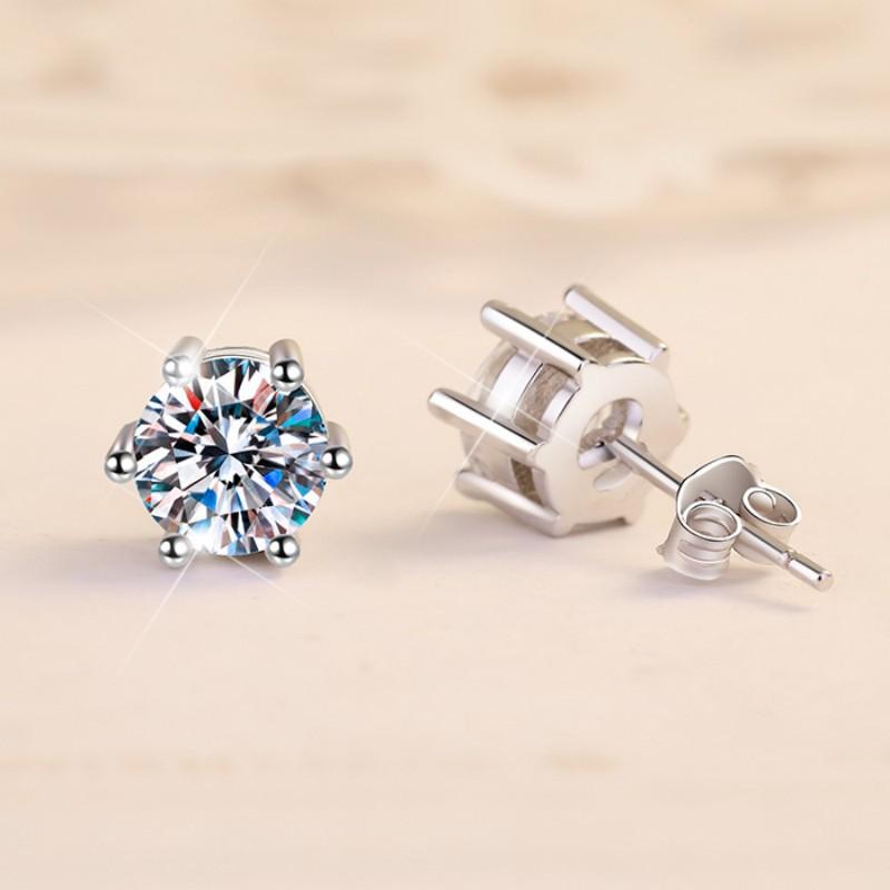 S925 Sterling Silver Six-Claw Crown Stud Earring  Synthetic Moissanite Earrings Daily Life Earrings-608(35%)