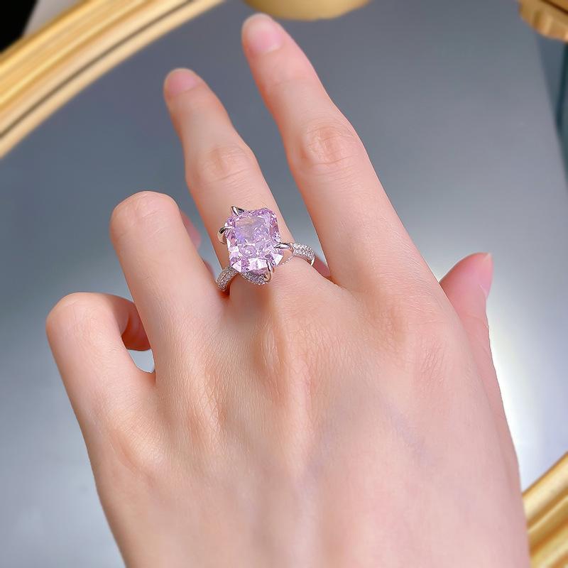 S925 Sterling Silver Purple Rectangular 10*12 mm 8A Cubic Zirconia Ring-428(25%)