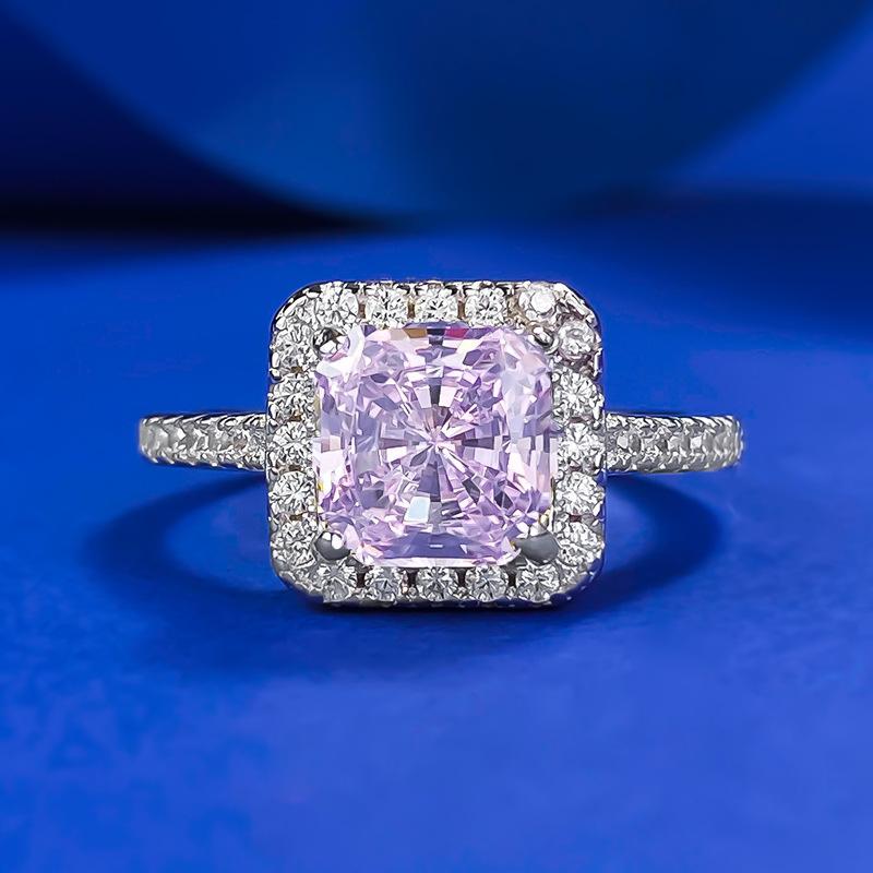 S925 Sterling Silver Cushion Shape Square White/Yellow/Pink 7*7mm 6A Cubic Zirconia Ring-147(45%)