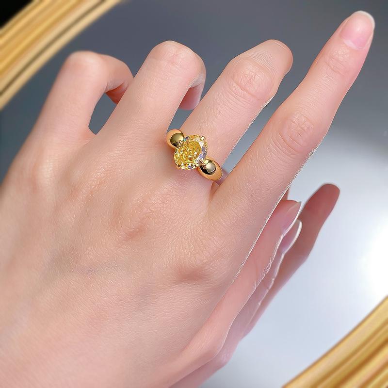 S925 Sterling Silver Yellow Ice Flower Cut Oval Ring 8*10mm 8A Cubic Zirconia Ring-377(35%)