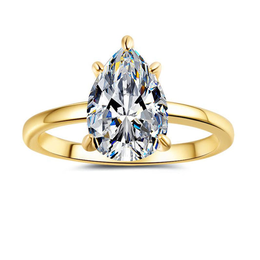 6A Cubic Zirconia S925 Sterling Silver Water Drop Pear Shape Ring 2 Carat Emerald Ring-468(25%)
