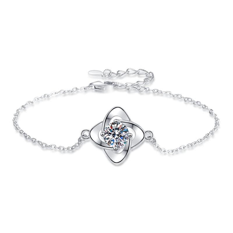 925 Sterling Silver Four Petals Bracelet Synthetic Moissanite Bracelet-313(35%)