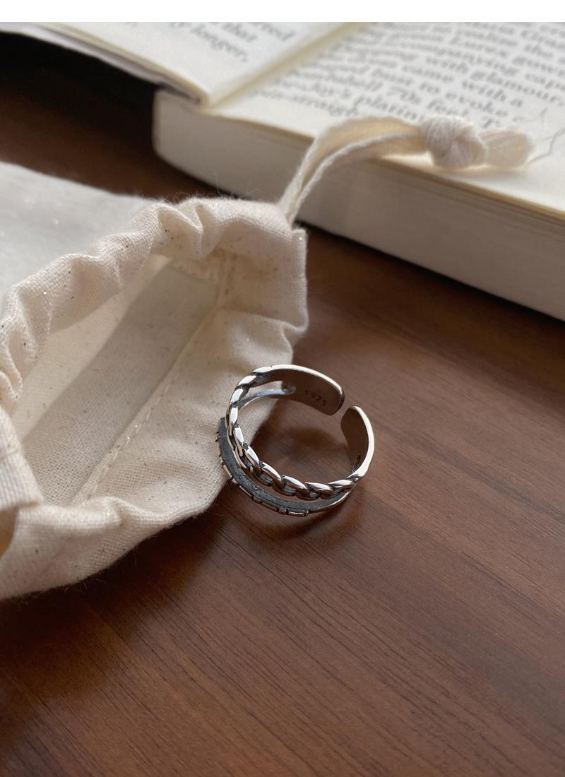 S925 Sterling Silver Vintage Double Layer Chain Ring for Women - 501(45%)