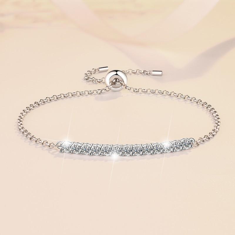 56. S925 Sterling Silver Single Row Push-Pull Bracelet Synthetic Moissanite Bracelet