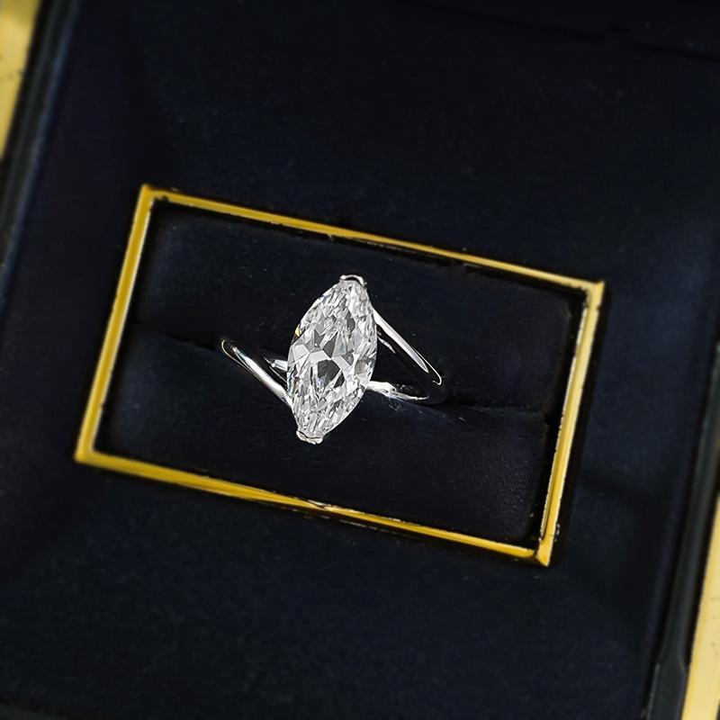 S925 Sterling Silver Marquise Horse Eye Cut Ring 6*12mm 6A Cubic Zirconia Ring-288(35%)