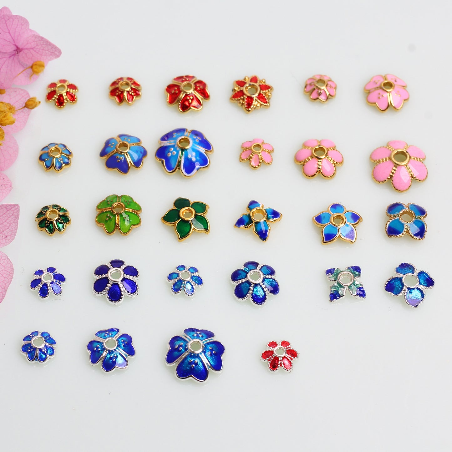 Enamel Blue Alloy Receptacle For Jewelry DIY，100 pcs, Covered By 14/18K Real Gold Or Silver