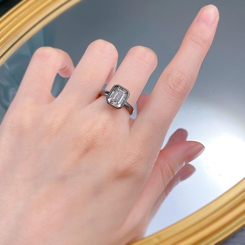 S925 Sterling Silver Black Golden Grandma Cut Square Ring 7*9mm 6A Cubic Zirconia Ring-361(35%)