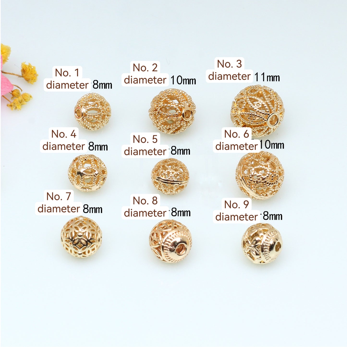 Copper Hollow Bead For Jewelry DIY，Covered by 14/18K Real Gold