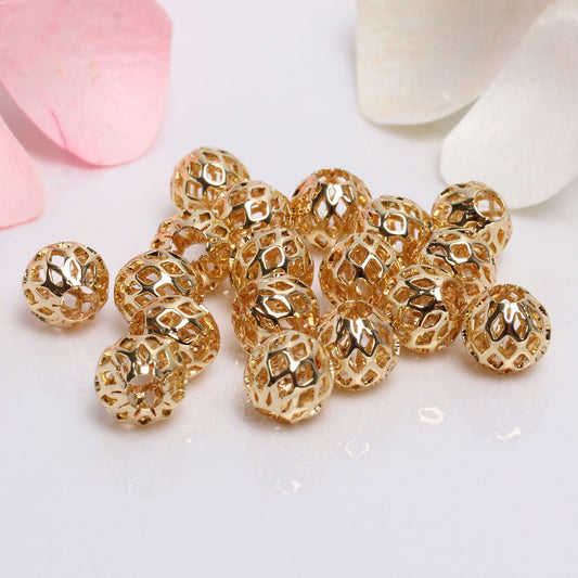 Copper Hollow Bead For Jewelry DIY，Covered by 14/18K Real Gold