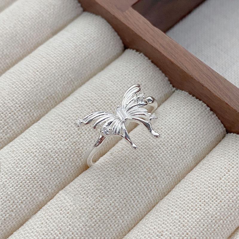 925 Sterling Silver Irregular Three-Dimensional Butterfly Ring for Women Open Ring -523(45%)
