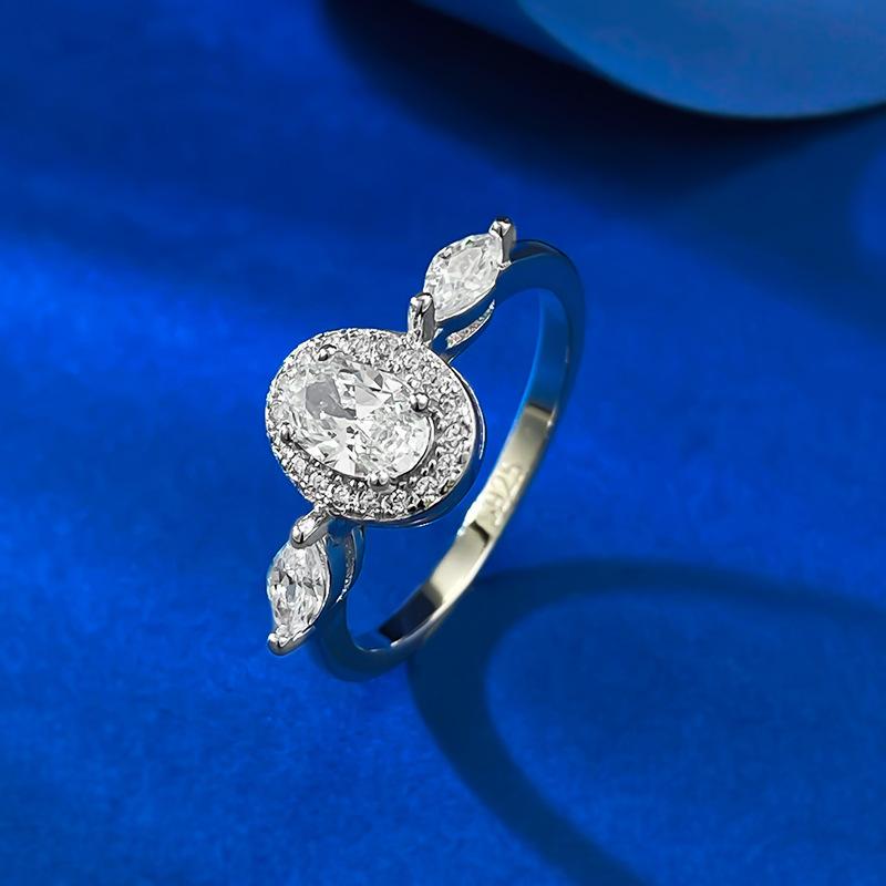 S925 Sterling Silver Three-stones Oval Cut Oval Ring 4*6mm 6A Cubic Zirconia Ring-178(35%)