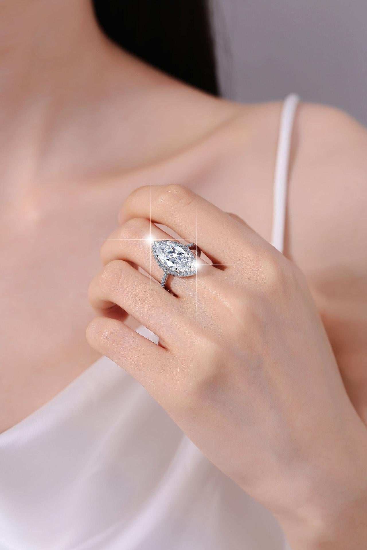 S925 Sterling Silver Horse Eye Ring Synthetic Moissanite Ring fashion jewelry accessory woman girl promise ring-172(1%)