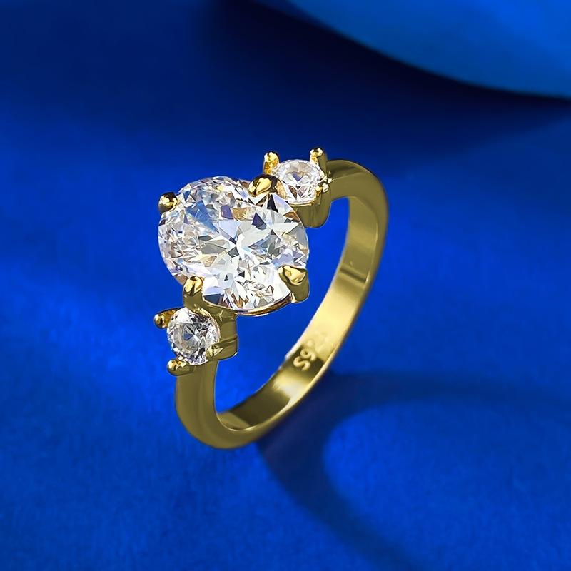 S925 sterling silver Golden-plated Oval Cut Ring 7*9mm 6A cubic zirconia ring fashion jewelry accessory woman Girl promise ring-357(35%)