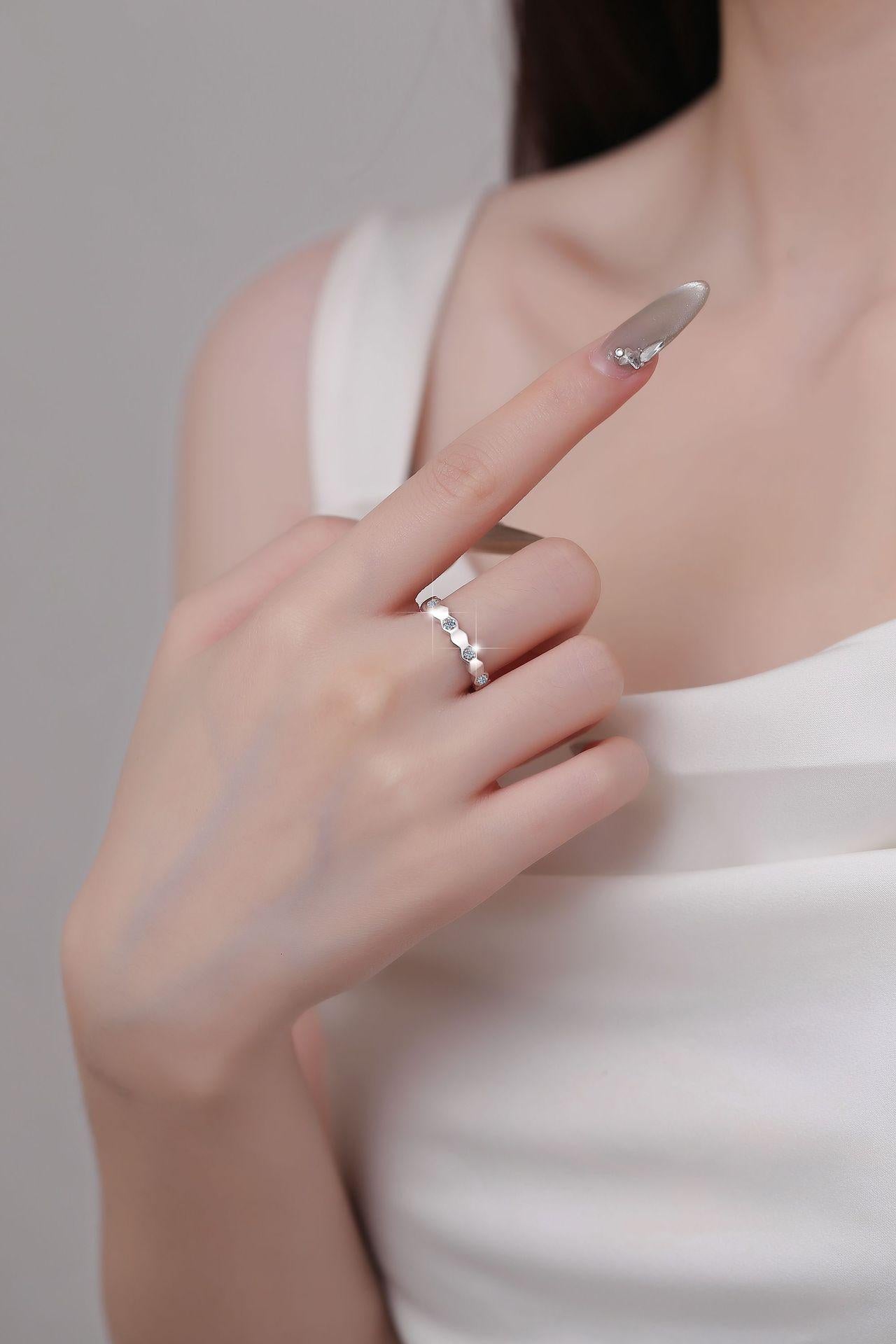 S925 Sterling Silver Honeycomb Band Ring Synthetic Moissanite Ring fashion jewelry accessory woman girl promise ring-188(35%)