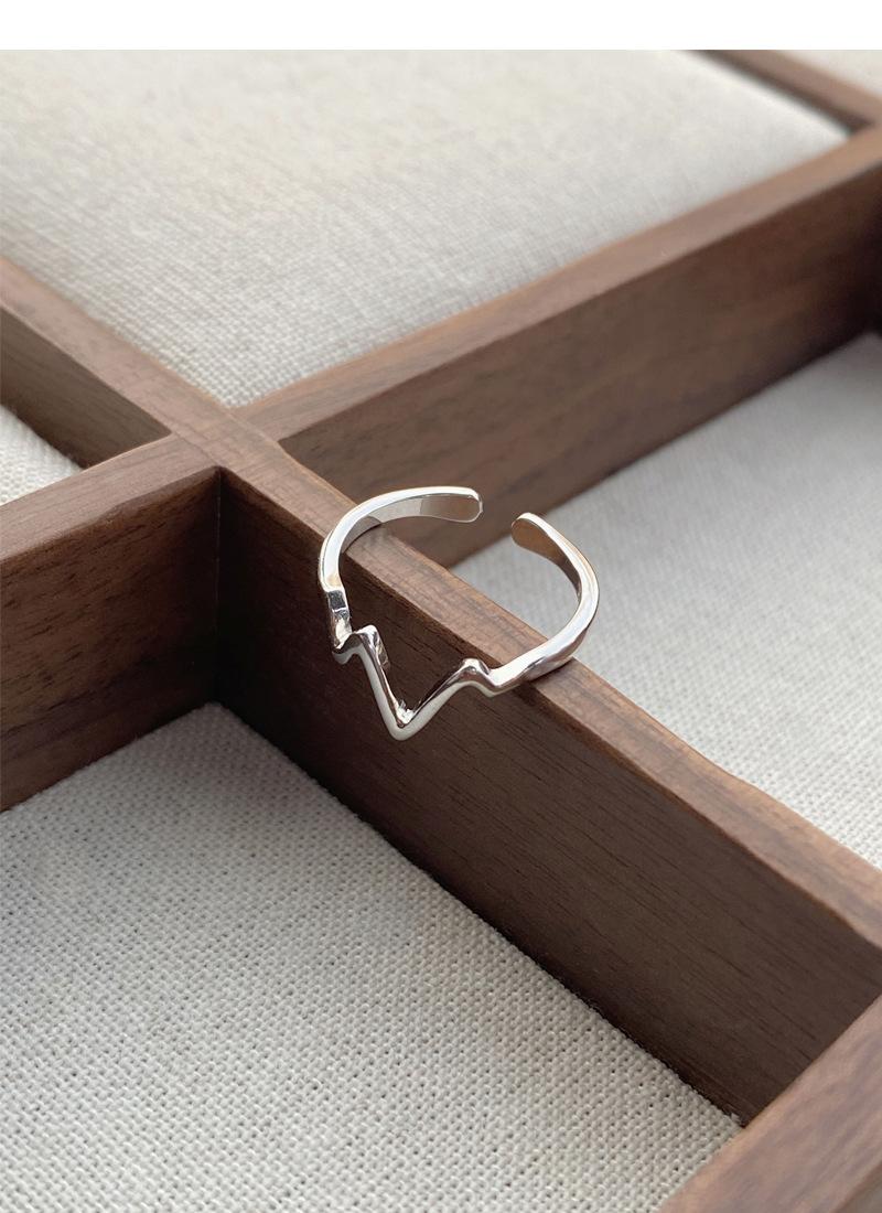 S925 Sterling Silver Simple ECG Ring Switchable Index Finger Women Ring-521(45%)