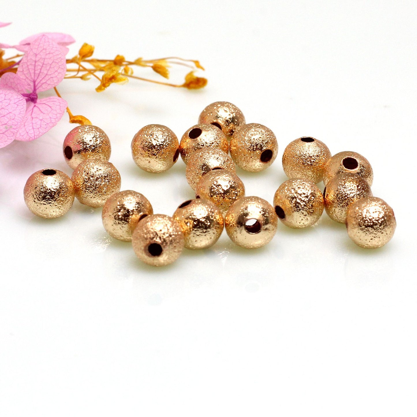 Frosted Copper Beads For Jewelry DIY，Covered by 14/18K Real Gold Or Silver