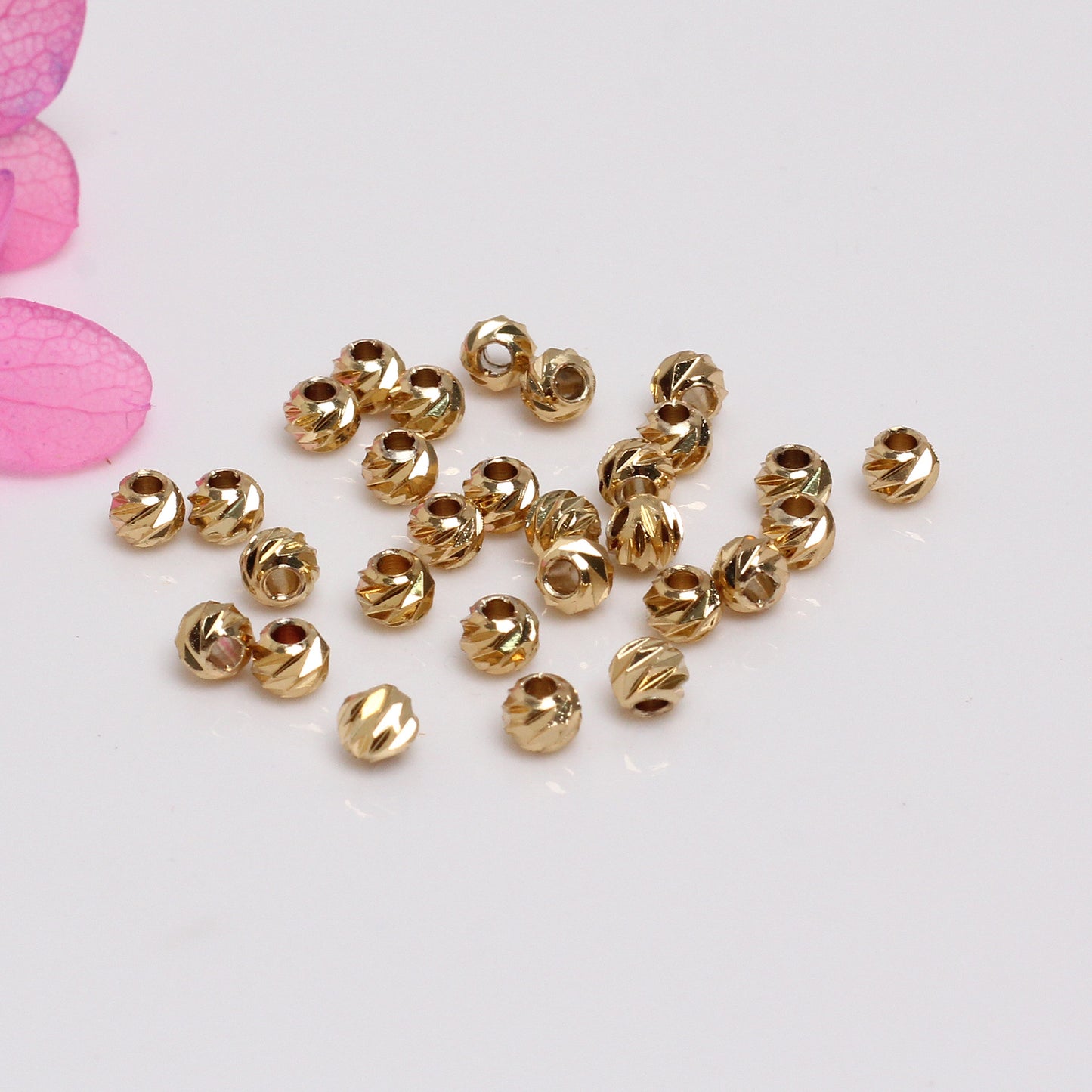 Copper Bead Of Three-dimensional Pattern  For Jewelry DIY，Covered by 14/18K Real Gold  Or Silver