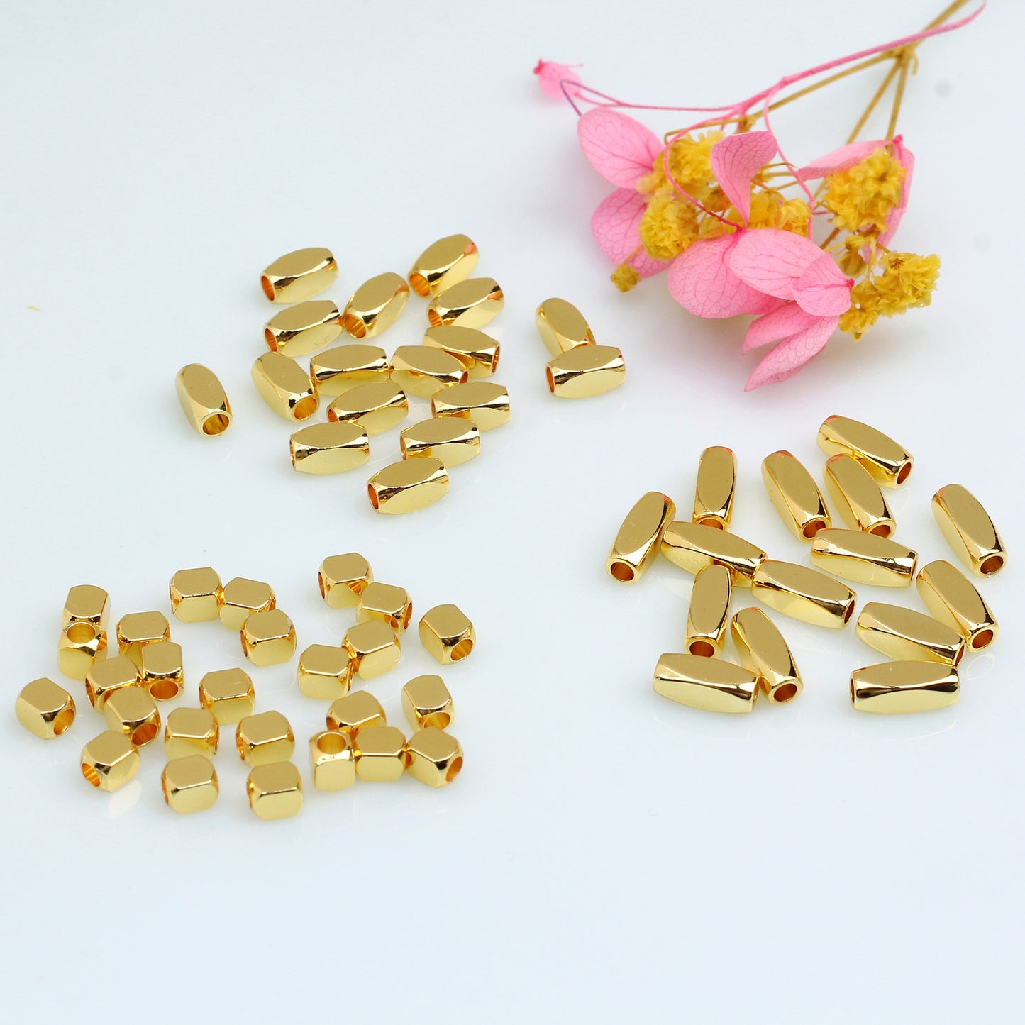 Cuboid Copper Beads With Rounded Corners For Jewelry DIY，Covered by 14/18K Real Gold Or Silver