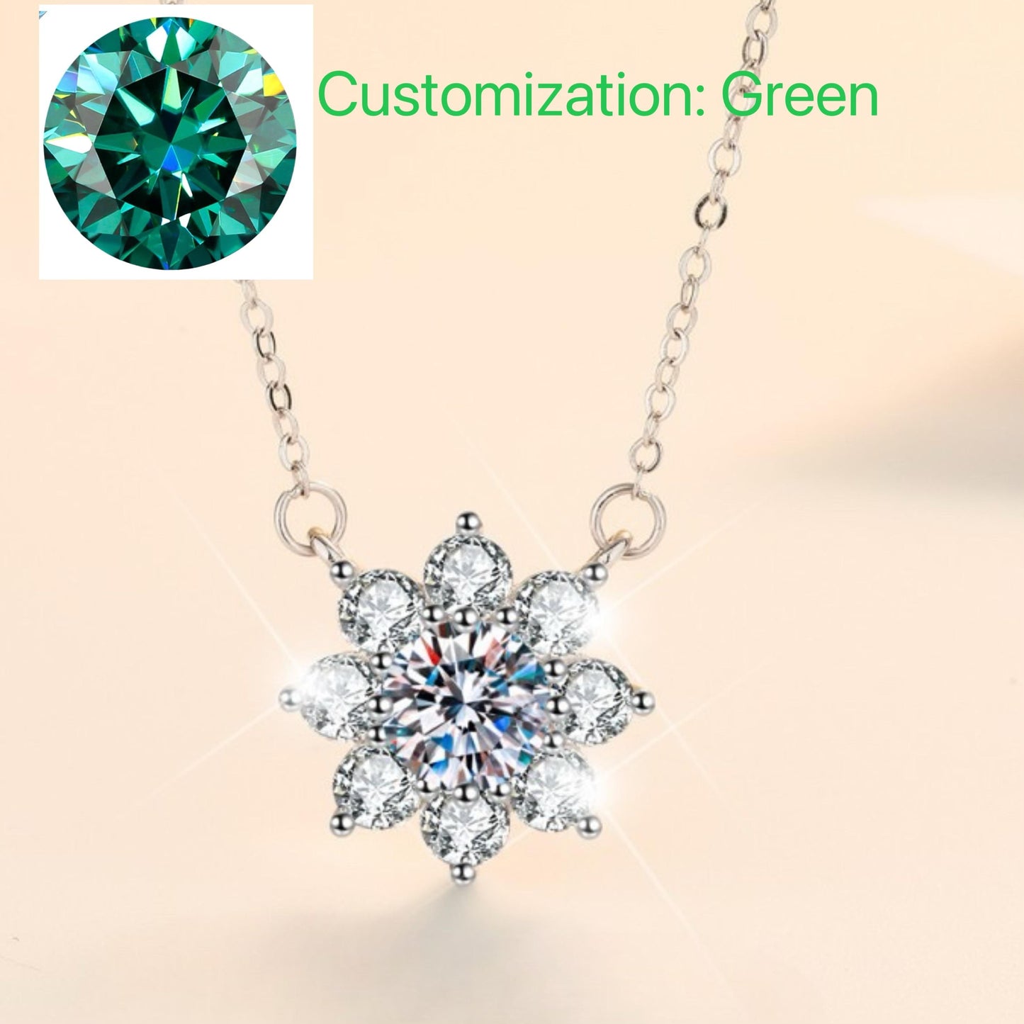 63. S925 Sterling Silver SUNFLOWER Necklace Synthetic Moissanite Necklace