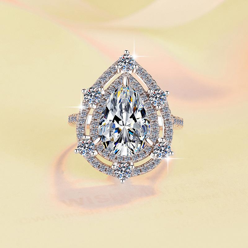 S925 Sterling Silver Water Drop Pear Shape Ring Synthetic Moissanite Ring 5 Carats-449(1%)