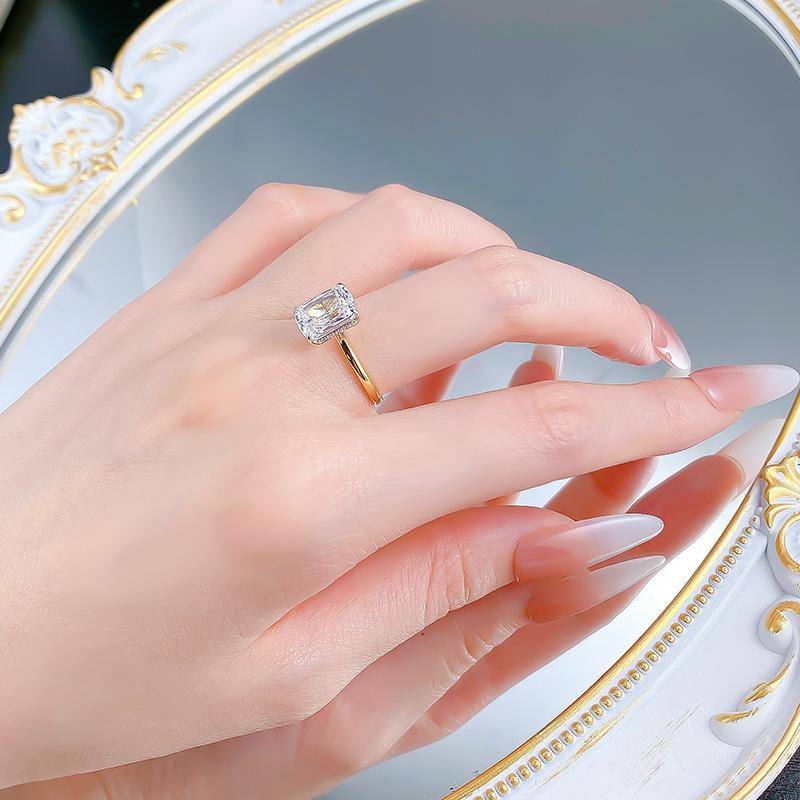 S925 Sterling Silver Radiant Cut Rectangular Ring 7*10mm 6A Cubic Zirconia Ring-372(35%)