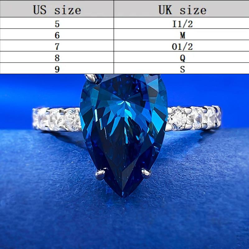 S925 sterling silver blue pear cut ring 9*14mm 8A cubic zirconia ring fashion jewelry accessory woman girl promise ring Springtok-345(35%)