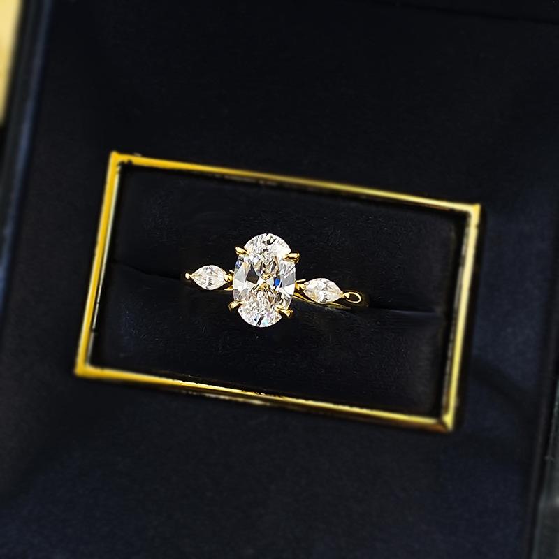 S925 Sterling Silver Tiny Oval Three Stone Ring 6*9mm 6A Cubic Zirconia Ring-146(45%)