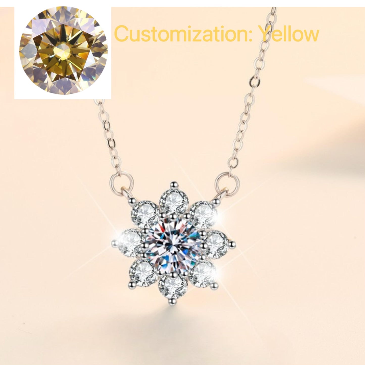 63. S925 Sterling Silver SUNFLOWER Necklace Synthetic Moissanite Necklace