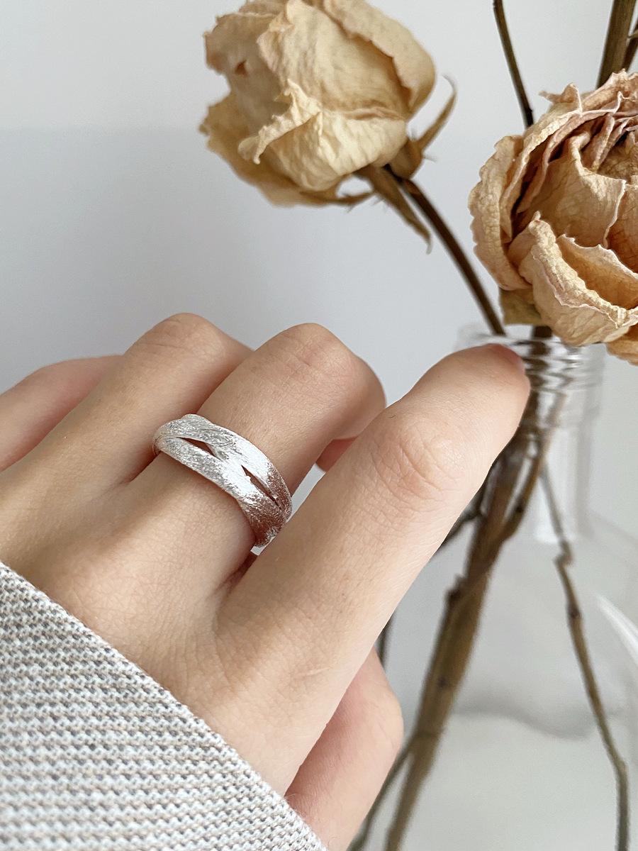 S925 Sterling Silver Multi-layer Cross Brushed Ring for Women Open Ring -553(45%)
