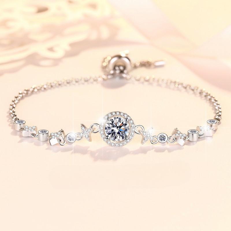S925 Sterling Silver Round Bag Push-Pull Beads Bracelet Synthetic Moissanite Bracelet(35%)