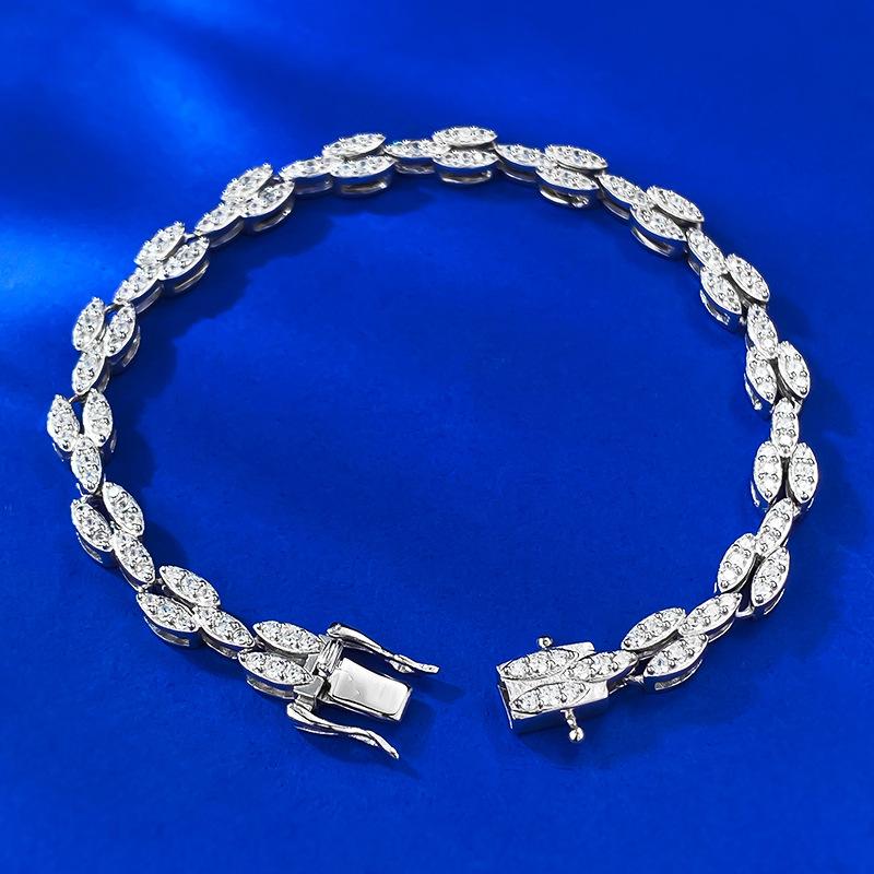 S925 Sterling Silver Full Elonggate Oval Stones 8A Cubic Zirconia Bracelet-305(15%)