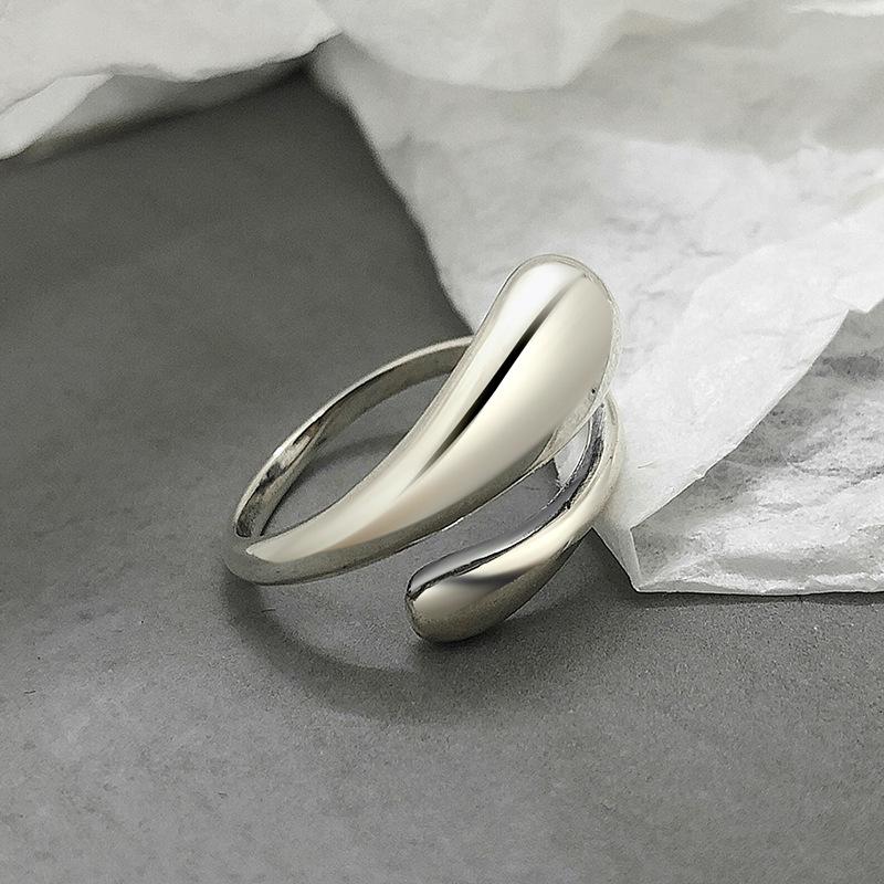 S925 Sterling Silver Minimalist Smooth Water Drop Open Ring for Women -560(45%)