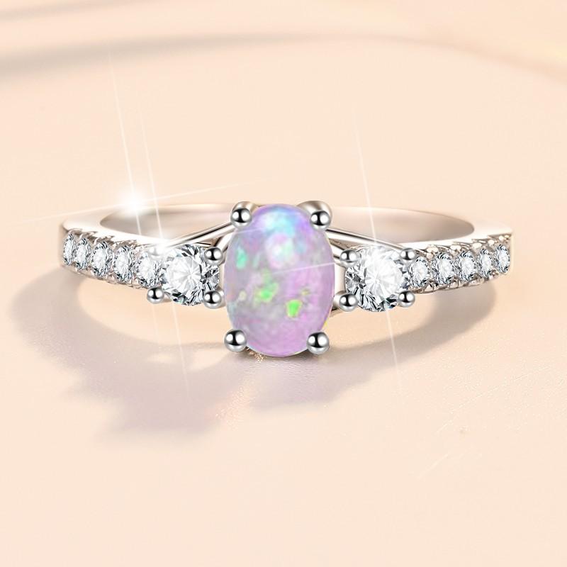 77. S925 Sterling Silver Ring Opal Stone Ring