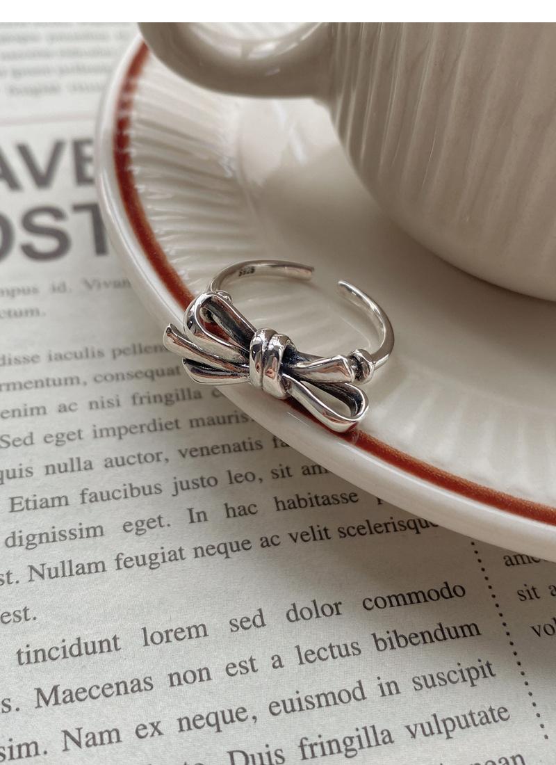 S925 Sterling Silver Vintage Distressed Bow Knot Ring for Women Open Ring -517(45%)