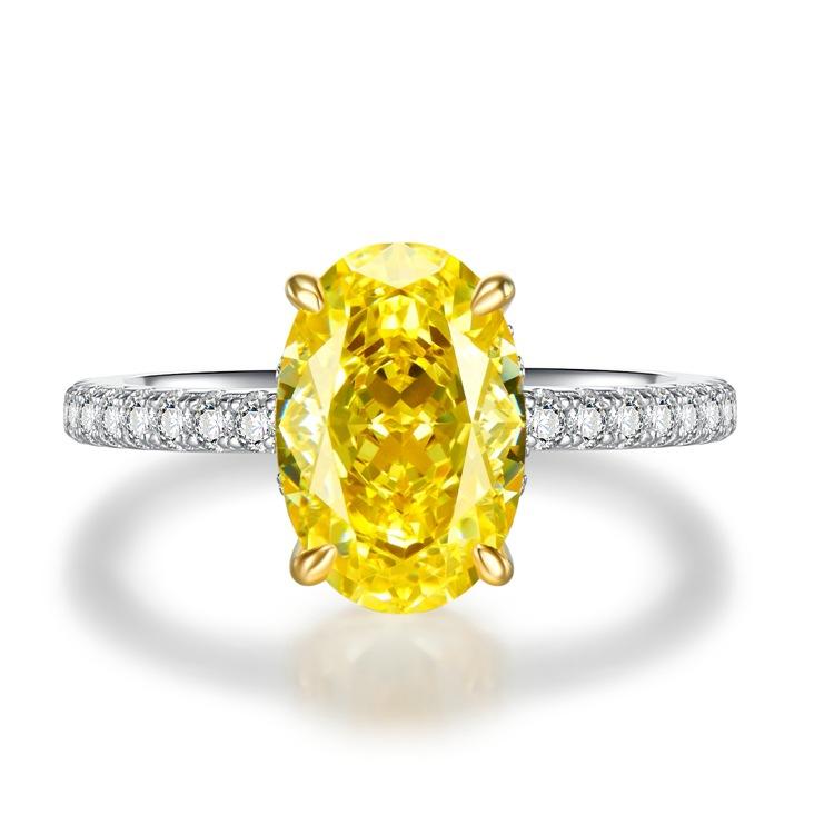 S925 Sterling Silver Yellow Radiant Cut Oval Ring 8*12mm 6A Cubic Zirconia Ring-247(35%)