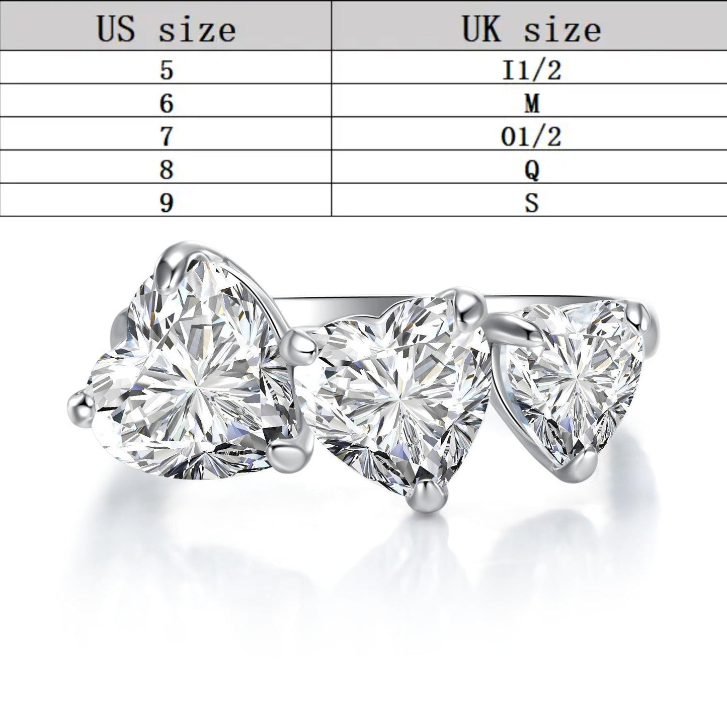 S925 sterling silver heart cut three-heart ring 6A cubic zirconia ring fashion jewelry accessory woman Girl promise ring-226(35%)